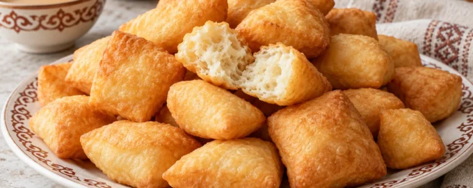 Казахские баурсаки с золотистой корочкой и мягким мякишем на дастархане
