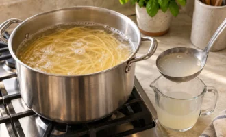 Варка спагетти и сохранение крахмального отвара для карбонары
