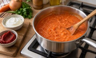 Томатно-сметанный соус с луком и морковью для голубцов