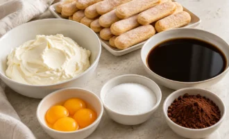 Маскарпоне, желтки, сахар, савоярди, кофе и какао для тирамису